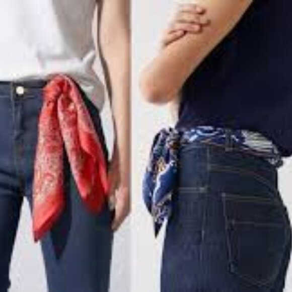 K15 Blue Kerchief, head cover,  so versatile Set of 2 Bandanas 21" x 21" - Picture 8 of 11